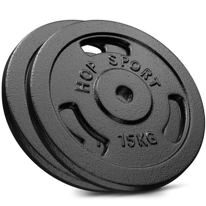 Hop-Sport 30kg gietijzeren gewichtsschijven, halterschijvenset, gietijzeren schijvenset met 30/31mm boring (2 x 15kg)