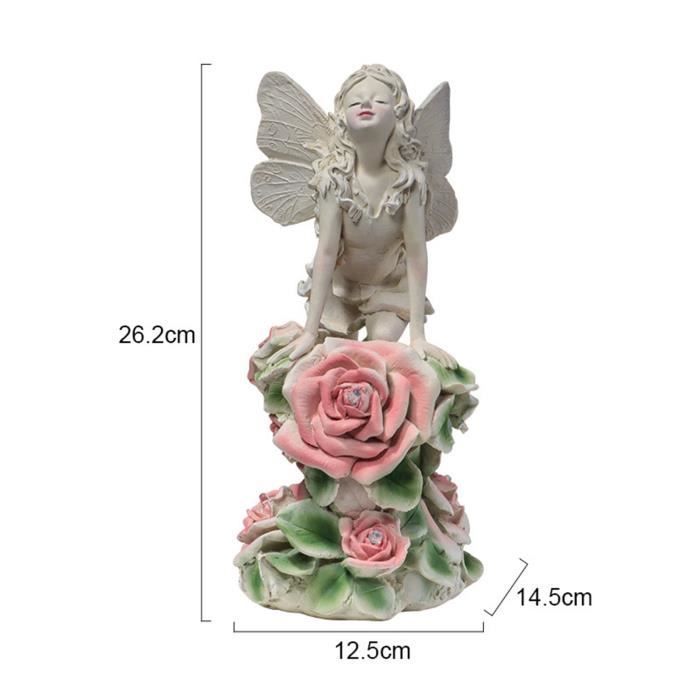 Décoration de jardin - ROKOO - Statue de fée avec lumière solaire en résine - Or - 12.5*14.5*26.2cm