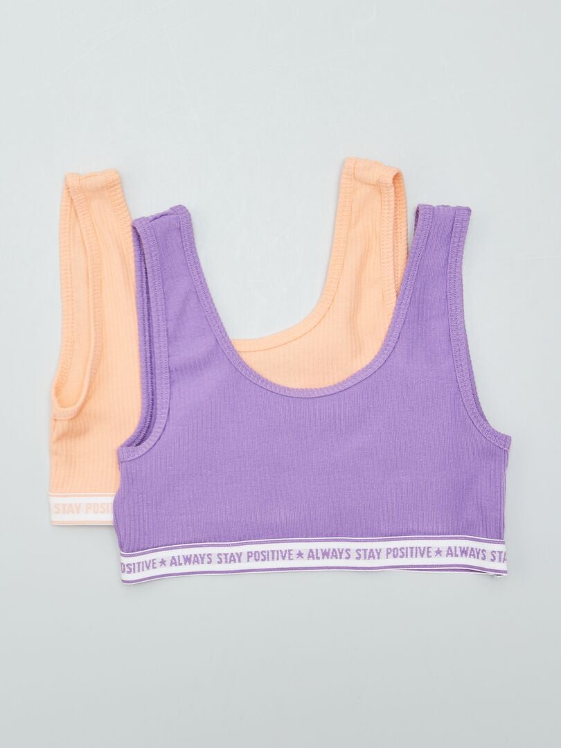 Conjunto de 2 sutiãs esportivos canelados - ROXO