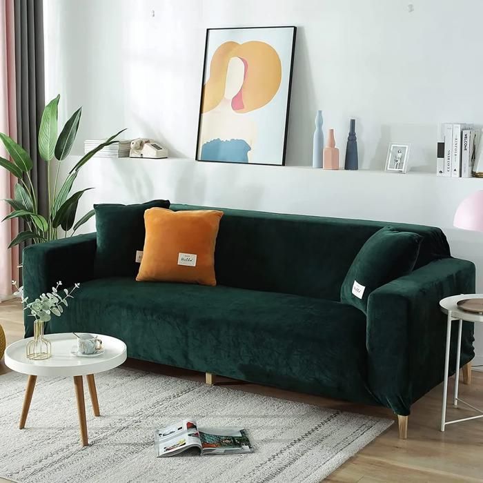 Housse de canapé - YYV - Extensible - Velours épais - Antidérapante - 4 places (vert, 235-300 cm)