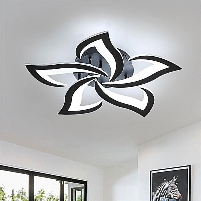 DELIPOP Plafonnier LED moderne 60W 6000K Lampe de Plafond Noir pour salon chambre cuisine salle à manger,5 Lumières acrylique,60 cm