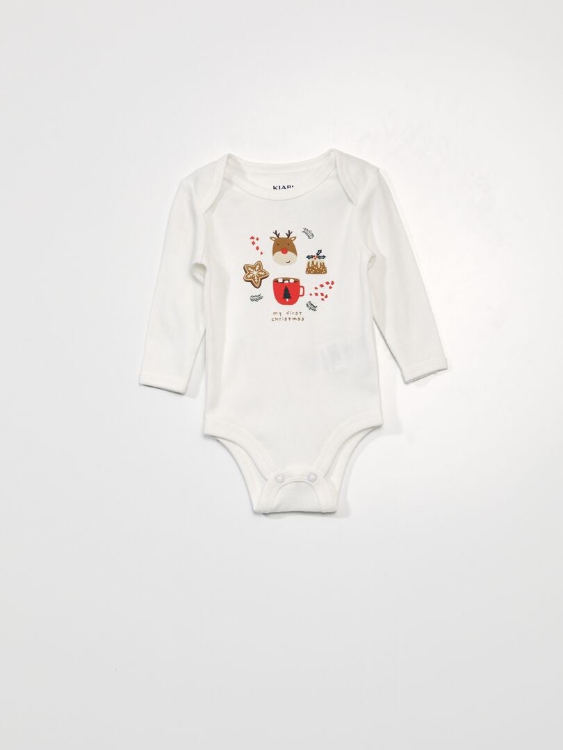 Kerstpyjamaset + romper + slabbetje - WIT