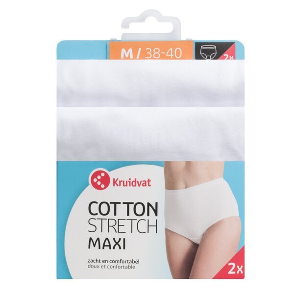 Ženske gaćice Kruidvat Cotton Stretch Maxi, bijele, veličina M, 2 komada