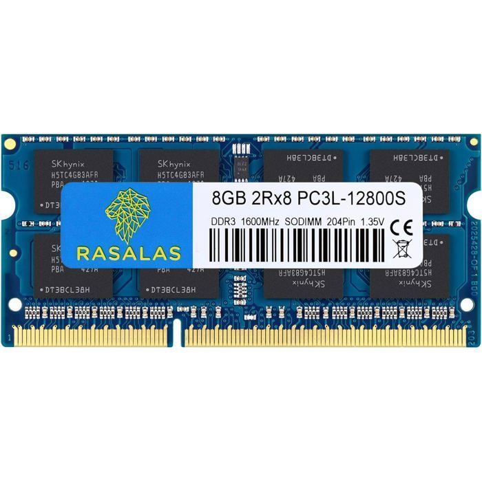 RAM PC3L-12800S da 8 GB per laptop: modulo RAM portatile DDR3-1600MHz 2Rx8 1.35V 204-Pin CL11 per aggiornamento memoria PC.