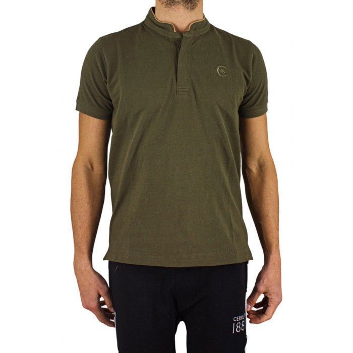 Camisa polo de manga corta Cerruti 1881 con cuello mandarín, color caqui New Firenza para hombre.
