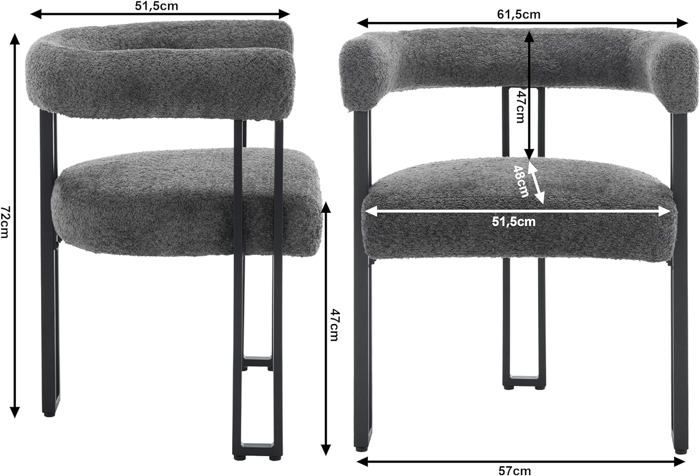 WOLTU Lot de 2 Chaises de Salle à Manger, Chaise Salon en Chenille,Pieds en Métal, Fauteuil Chambre Moderne, Gris Foncé W0ATT0321-2