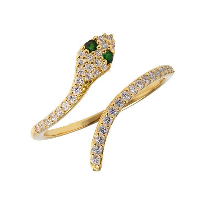 Vergulde slangenring voor dames & zirkonium – Elegante ring – Luxe modejuweel – Ideaal cadeau Maat 50 tot 60