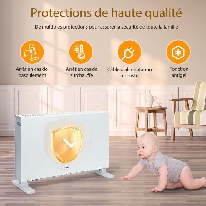 Calefactor de convección de 2000 W, bajo consumo energético, pantalla táctil + mando a distancia, temporizador de 24 horas. 3 niveles de potencia, modo ECO.