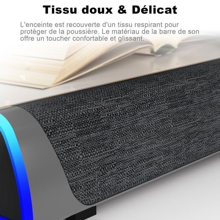 SOULION R30 Altoparlanti per PC, soundbar con luci LED colorate, per monitor, laptop, ingresso AUX da 3,5 mm, alimentazione USB