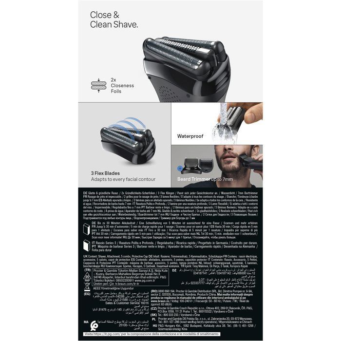BRAUN Series 3 Electric Shaver - Black - 30-minute battery life - 5-minute fast charge