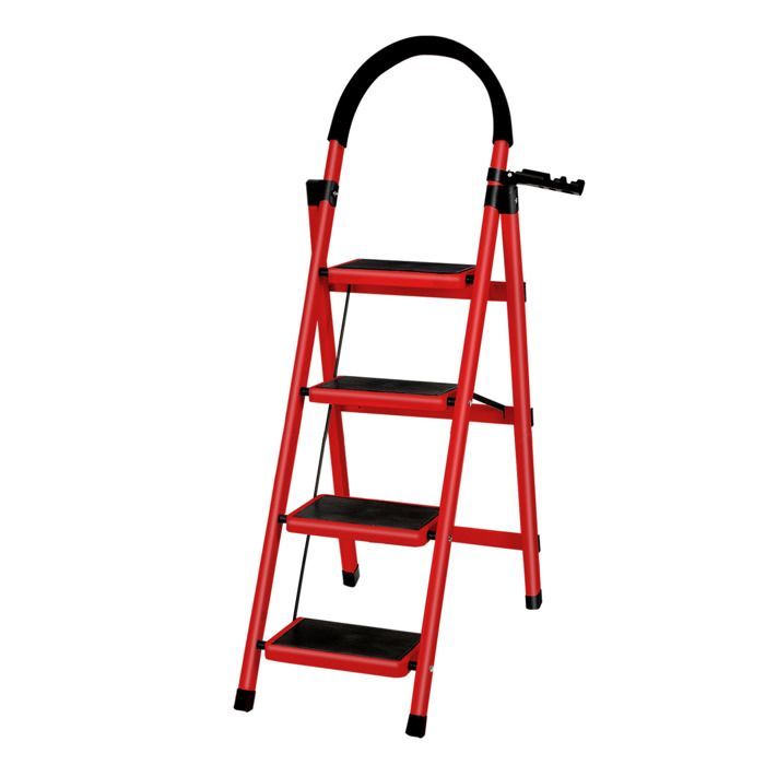 Rouge - 133cm Escabeau Pliant à 4 marches en Acier, Echelle avec Poignée et Marchepied Antidérapant, Capacité 150KG Chargé