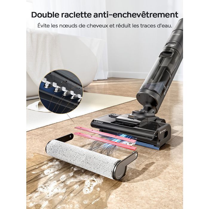LARESAR S7 Pro Combo 3 in 1 Aspirapolvere e lavapavimenti senza fili - Autopulente 80°C - Superficie piatta 180° - Anti-capelli - LED - Autonomia della batteria 50 min