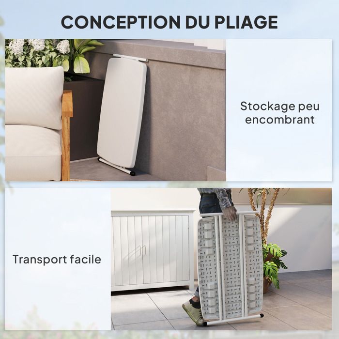 Table d'appoint - Outsunny - pliable - hauteur réglable sur 6 niveaux - pour patios et jardins - en HDPE - 76 x 50 x 74 cm - blanc
