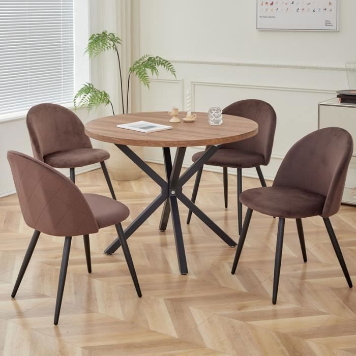 Lot de 4 Chaise de salle à manger en velours Chaise de salon Coussins Doux en Velours Assise(brun)