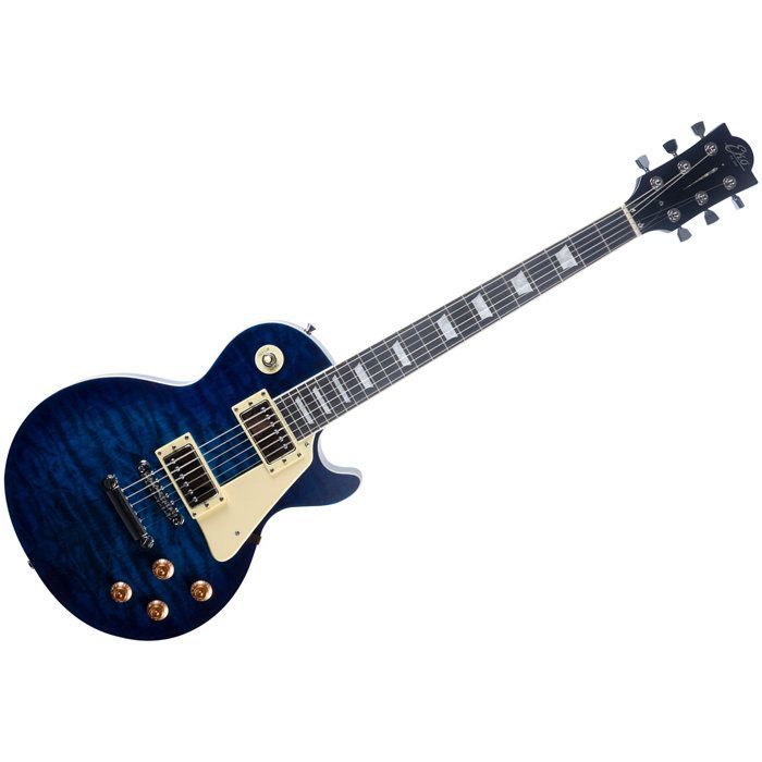 Guitarra EKO LS300 con forma de LP, color azul acolchado.