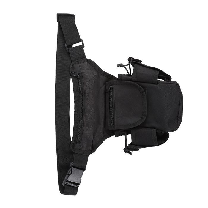 Riñonera de nailon negro para hombre y mujer, riñonera con radio portátil tipo walkie-talkie.