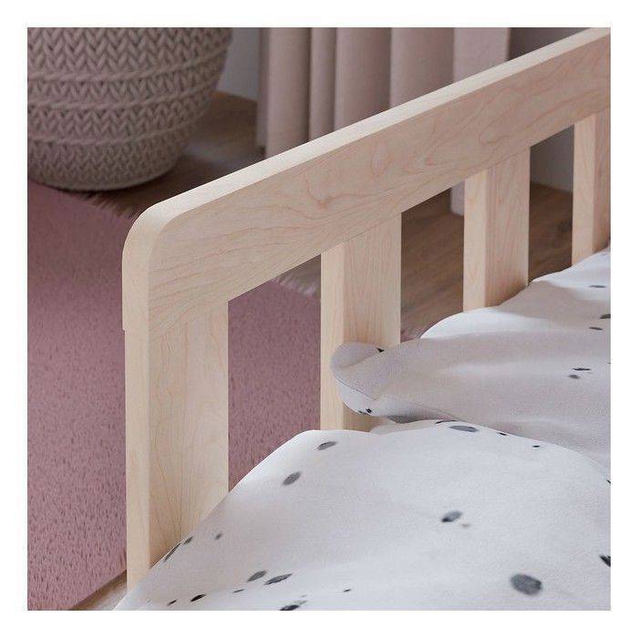 Cama infantil Montessori PINI de 80x160 cm en madera natural con barandilla de seguridad — Base de lamas, madera maciza de pino