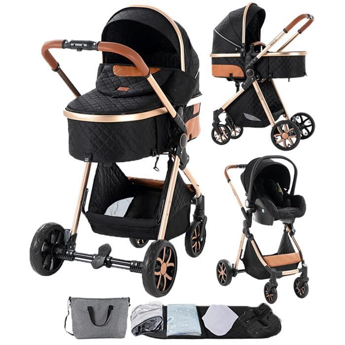 Carrinho de Bebê Magic ZC, Sistema de Viagem 3 em 1 com Bolsa, Suporta até 15kg, 0-3 Anos, Visão Horizontal Elevada, com Cesto Grande, Preto e Dourado