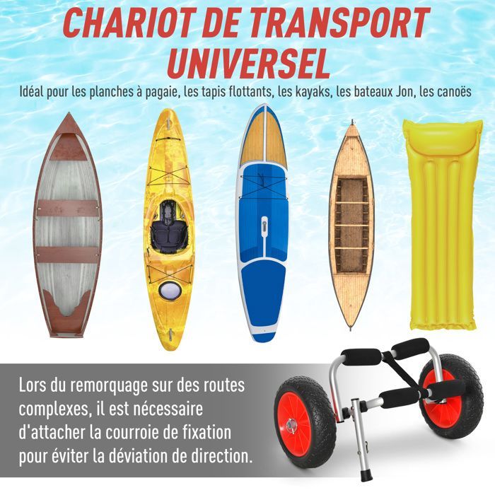 Kayak con carrito tipo sit-on-top Outsunny de aluminio, 60x30x37cm, rojo.