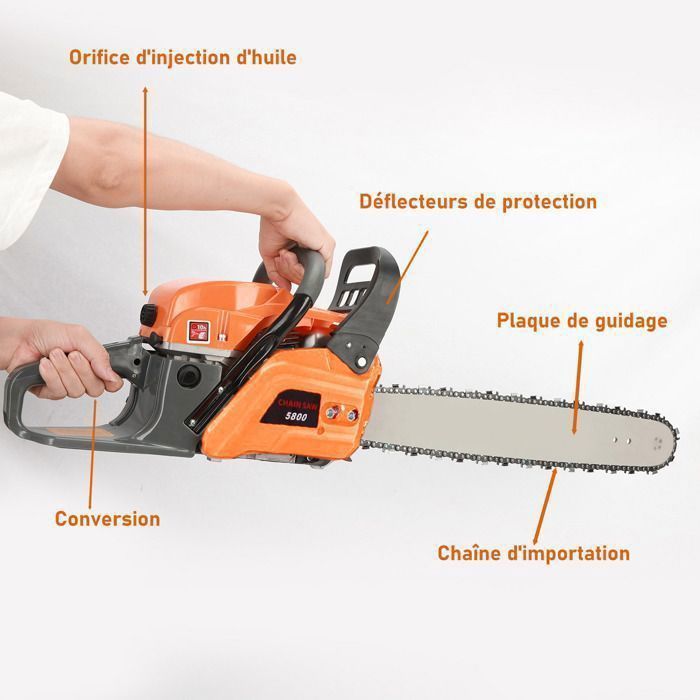 Professional petrol chainsaw - 58cc 20 inches - 2kW/8500rpm - 89cm x 25cm x 28cm - High power