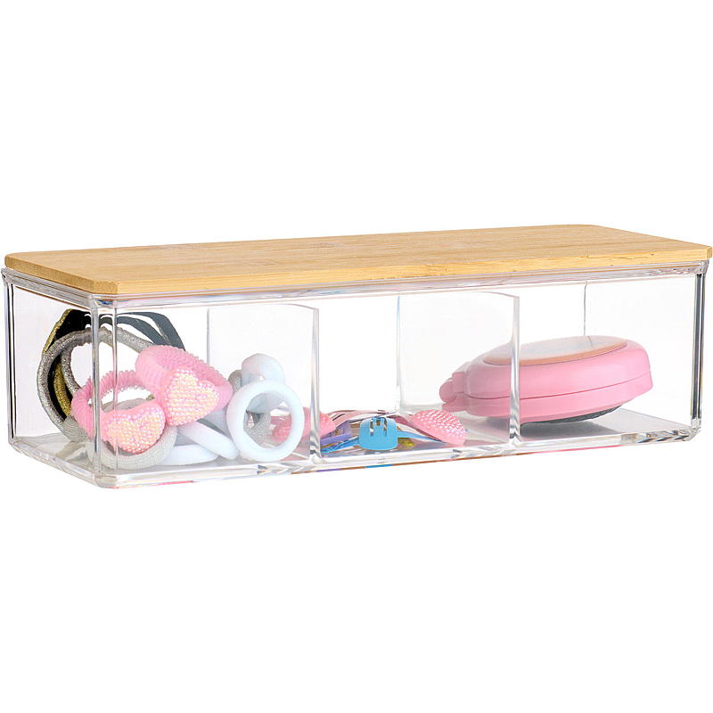Boîte de rangement Essentii avec couvercle en bambou et 3 compartiments