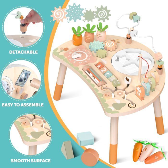 Mesa de actividades Montessori de madera - ZUUKO - 9 en 1 - 39,88 x 29,97 x 34,8 cm - Sensorial - Laberinto de cuentas