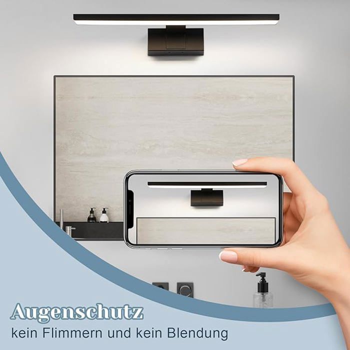 Aplique de pared para baño Homefire LED con luz de espejo, color negro, resistente al agua IP44, luz blanca neutra moderna de 4000K.