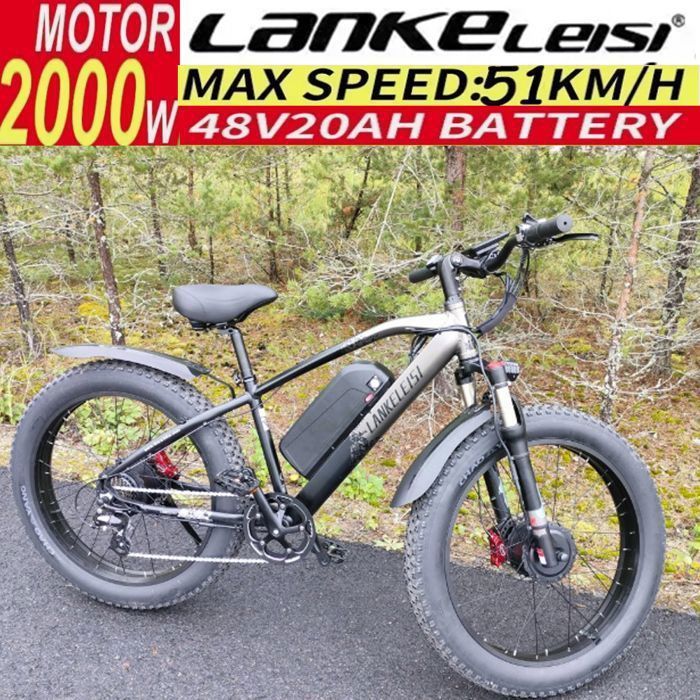 Vélo électrique Lankeleisi MG740Plus*Batterie Samsung 20AH*Moteur 2*1000W*26''Fat Pneus*Frein hydraulique*Noir
