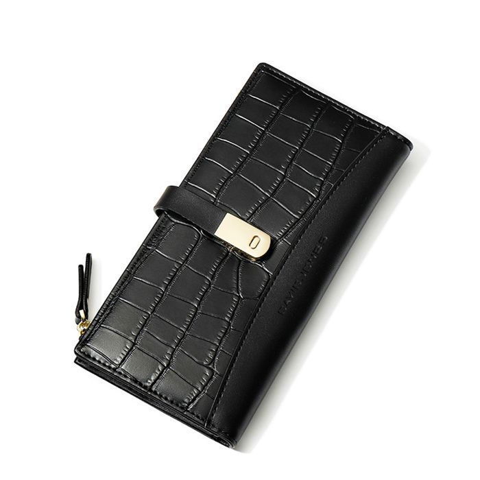 David Jones - Portafoglio da donna di grande capacità - Portamonete lungo in pelle PU, elegante porta carte di credito - Nero