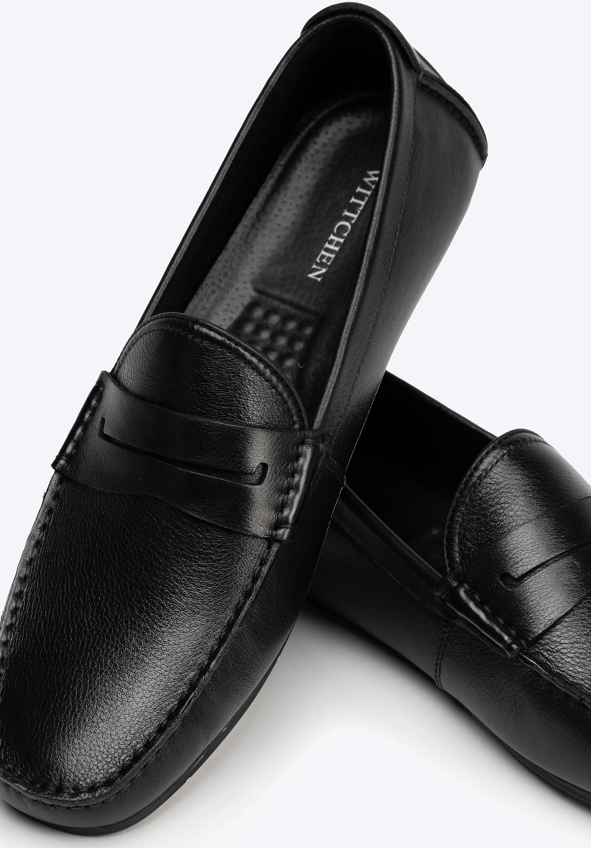 Męskie półbuty slip-on ze skóry naturalnej czarne
