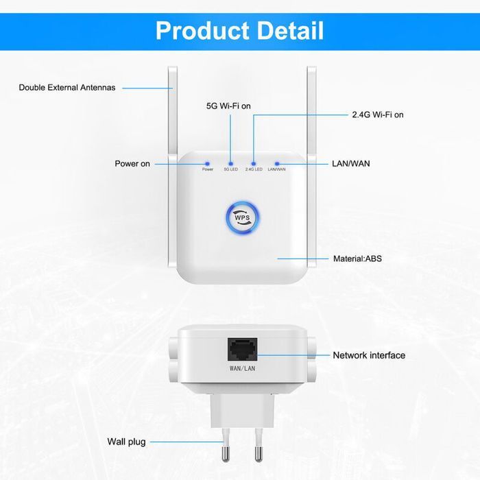 Repetidor WiFi de doble banda de 1200 Mbps, amplificador de señal inalámbrica con router en modo repetidor.
