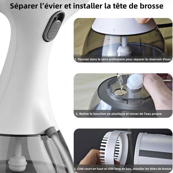 Défroisseur vapeur portable 1600W, réservoir 300ml, chauffe en 20s, fer à vapeur de voyage pour éliminer les plis des vêtements