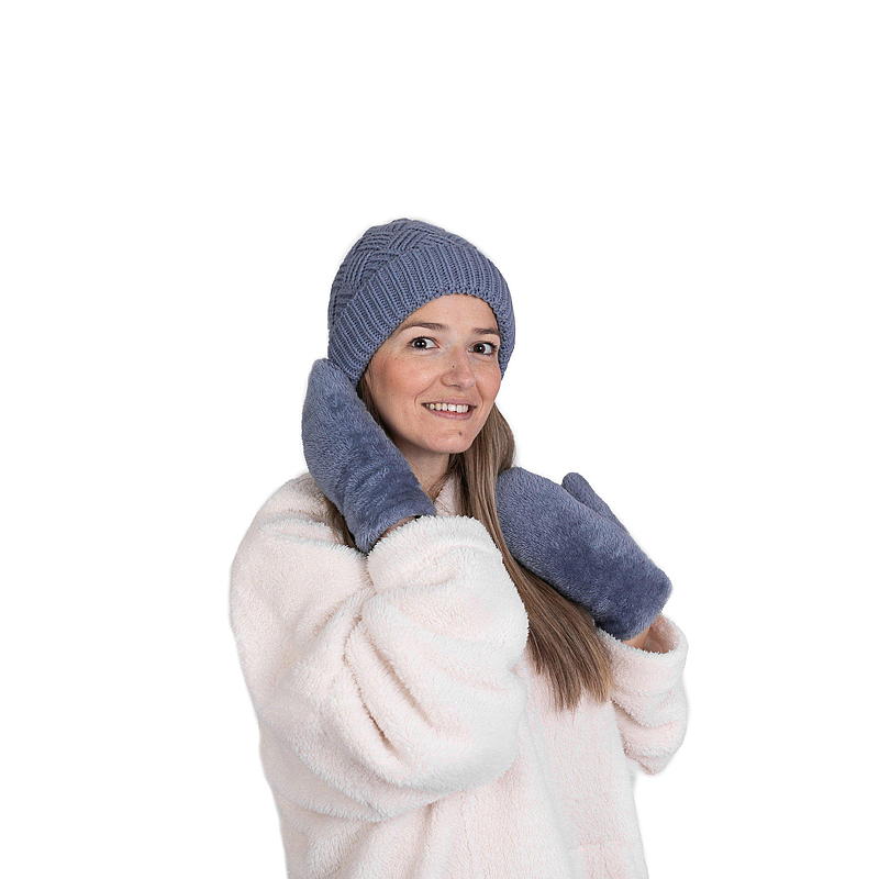 Guanti effetto mohair, blu denim