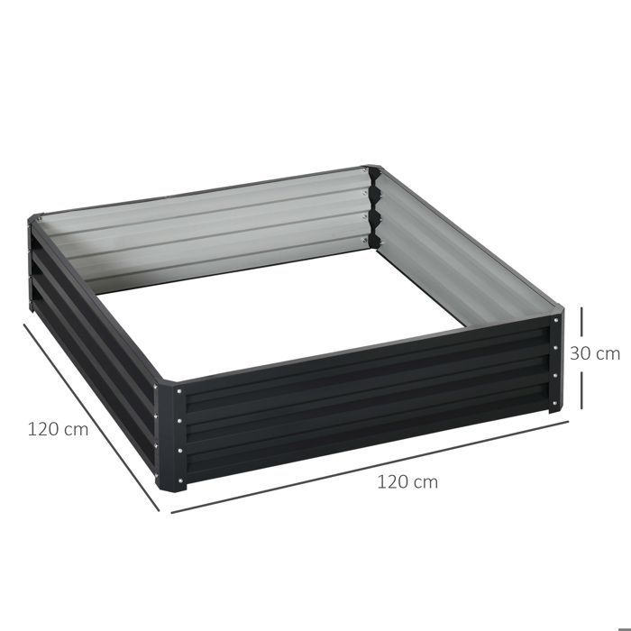 Carré potager de jardin - Outsunny - acier galvanisée - 120 x 120 x 30 cm - gris