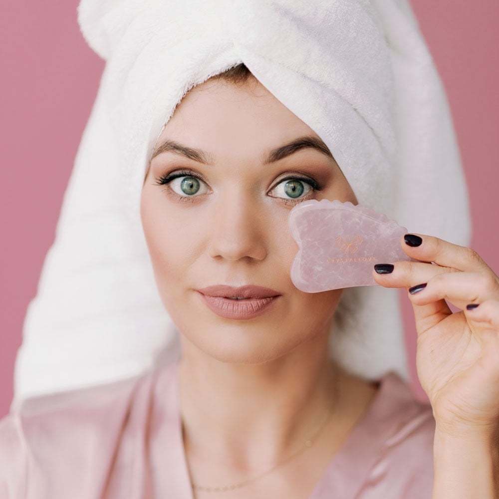 Crystallove 3D rožu kvarca Gua Sha sejas masieris - 1 gab.