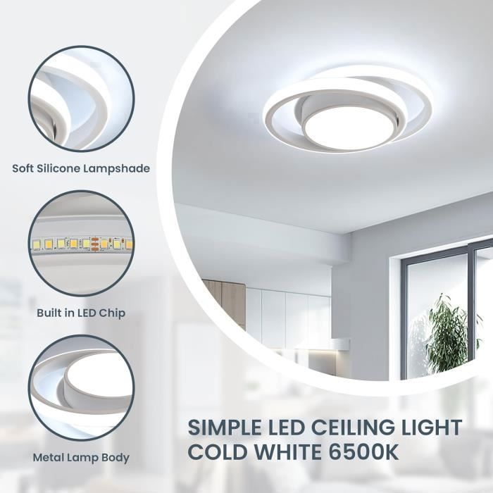 DELIPOP Moderne LED-plafondlamp 32W 6500K Wit Plafondlamp voor Slaapkamer, Woonkamer, Hal - Wit Licht - Afmetingen: 27*22*6cm