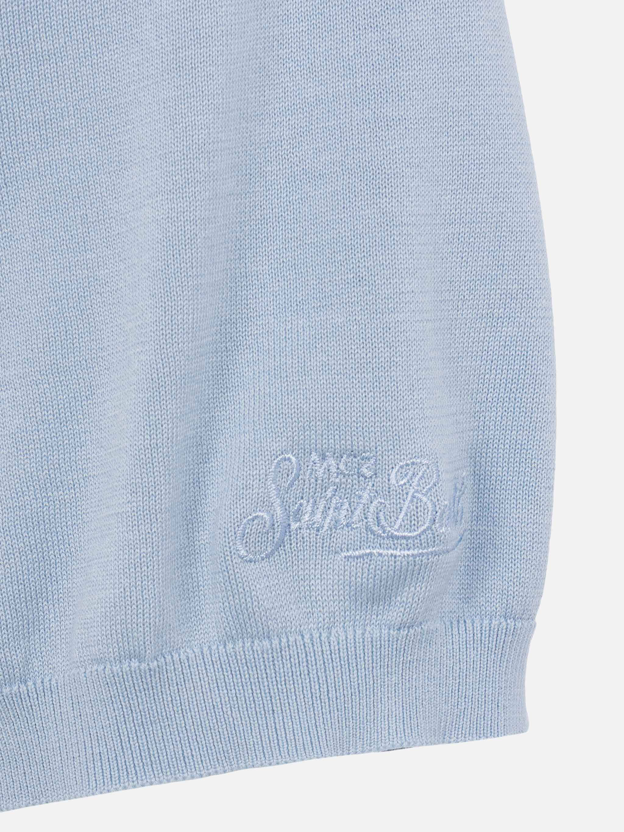 Sloan poloshirt in lichtblauwe gebreide zijde en katoen