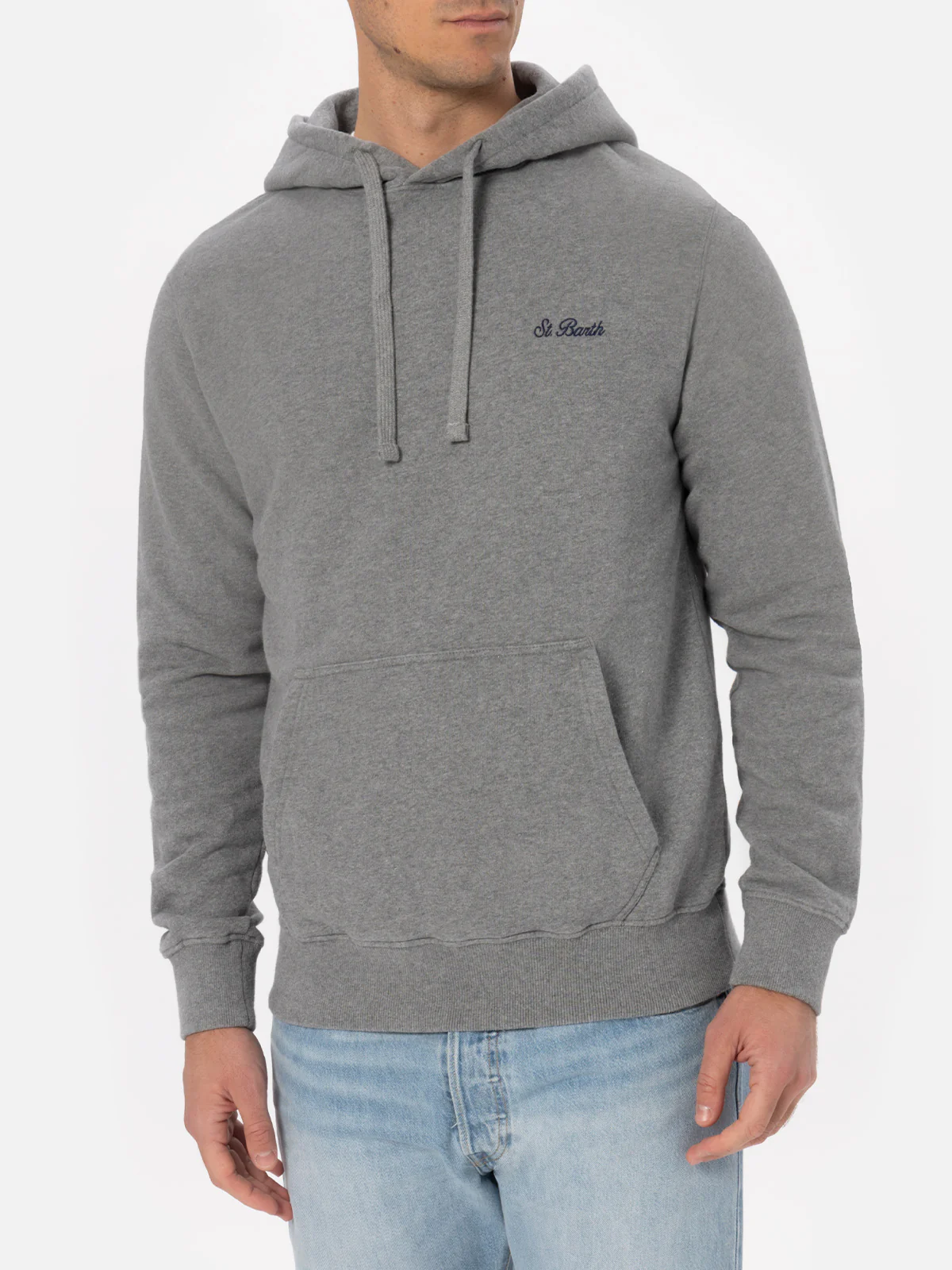 Felpa da uomo grigio mélange Tribeca con ricamo St. Barth