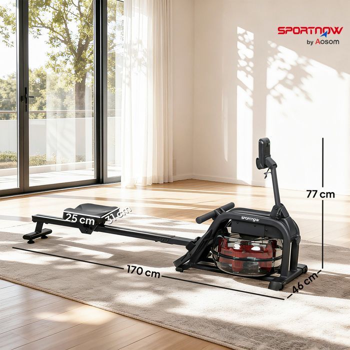 Vogatore ad acqua - SPORTNOW - serbatoio regolabile 6-11L - schermo LCD con supporto per tablet - sedile ampio - acciaio - 170 x 46 x 77 cm - nero