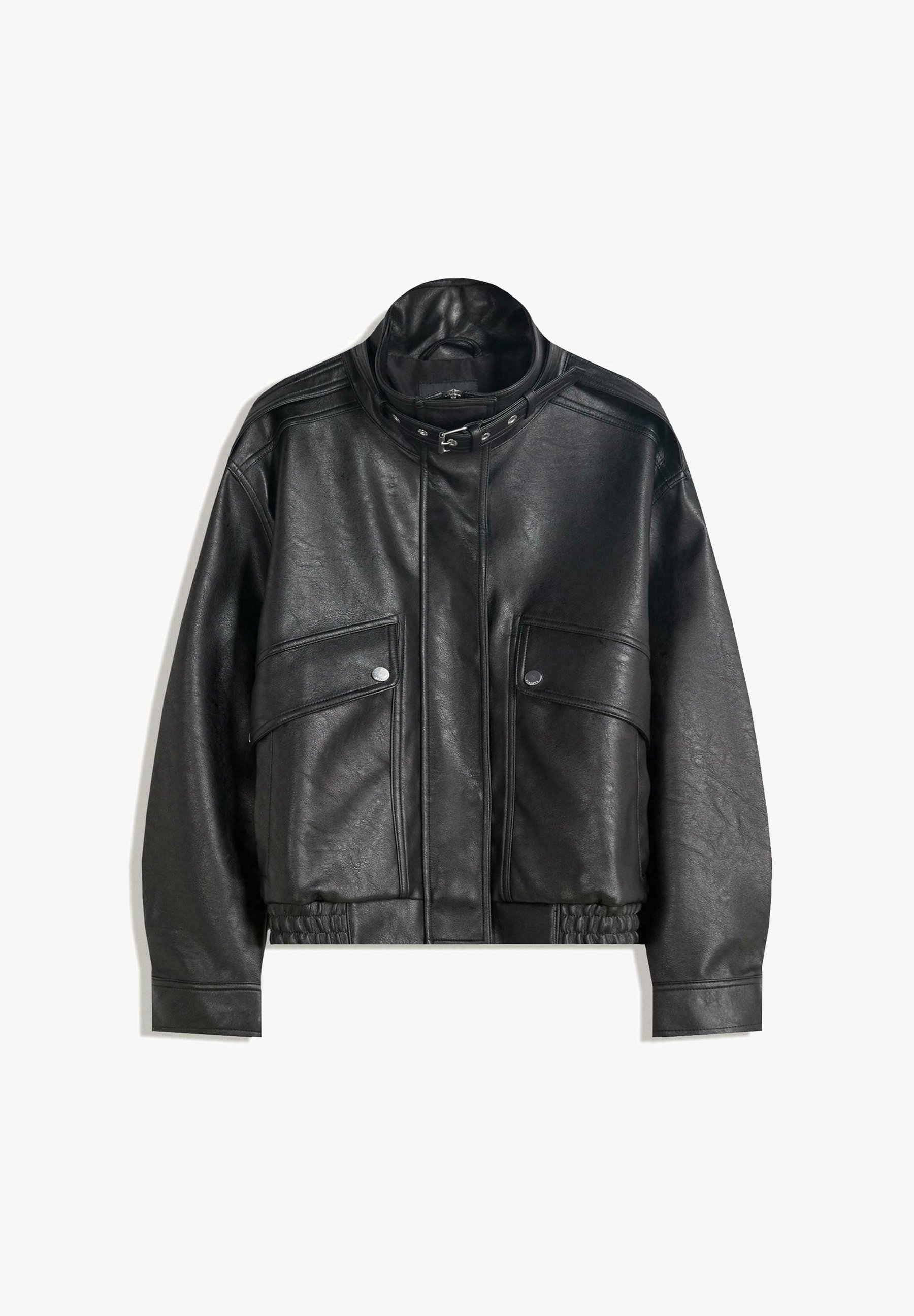 Veste en similicuir Bershka - noire