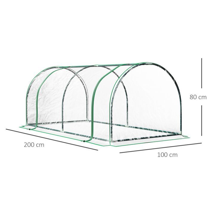 Invernadero tipo túnel Outsunny - invernadero para tomates - puerta grande con cremallera, lámina de plástico - metal - 2x1x0,8 m - verde