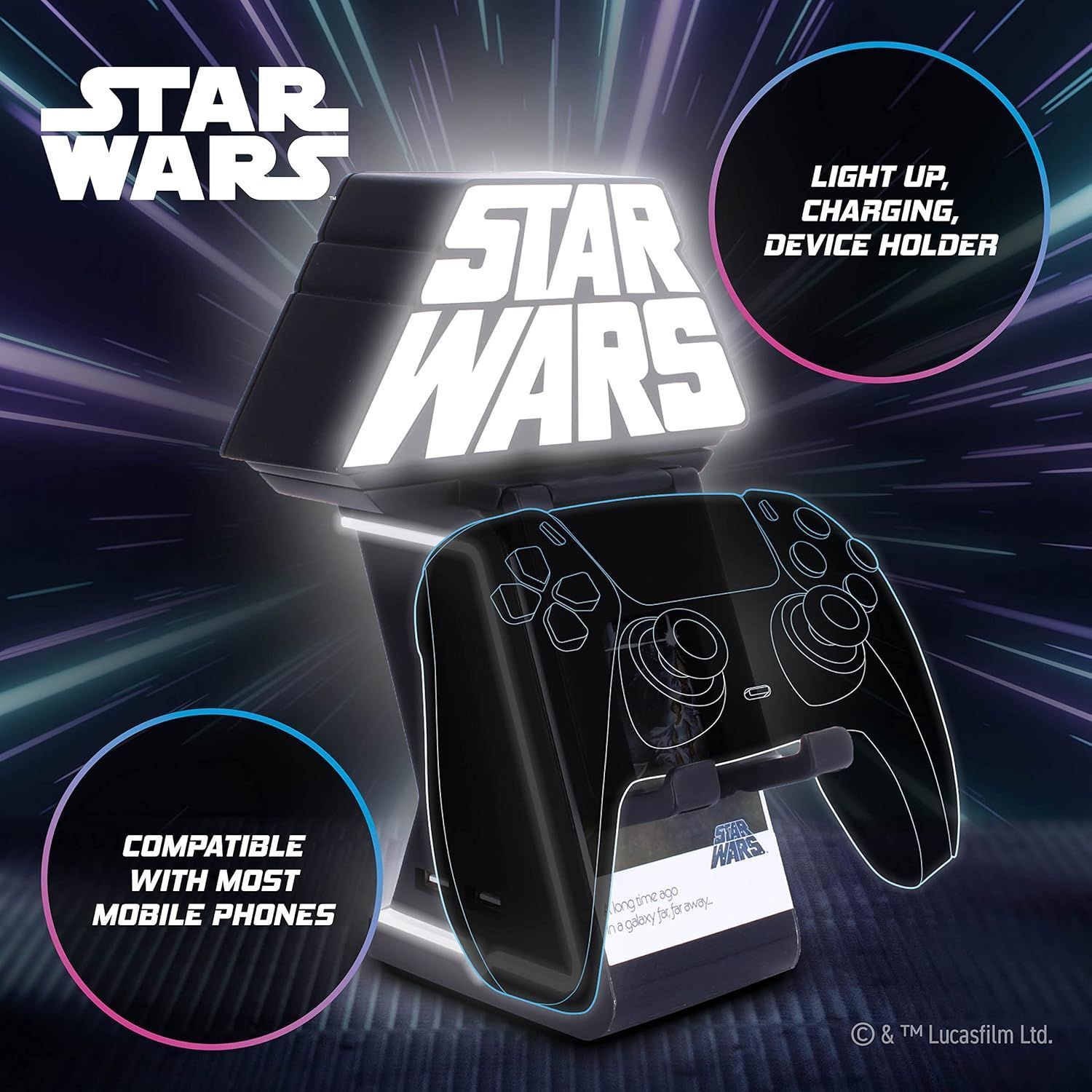 Star Wars Ikon Light Logo Figurine - EXQUISITE GAMING - Cable Guys - Headphone, smartphone, or small accessory holder - 25 cm