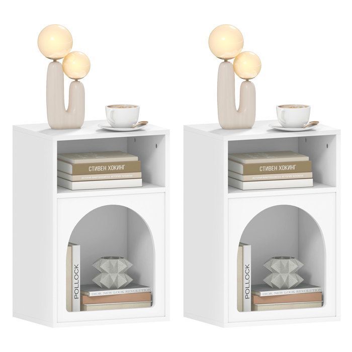 Lot de 2 tables de chevet - HOMCOM - compartiments ouverts - design arqué - MDF - 40 x 30 x 60 cm - blanc