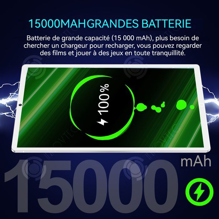 INN 11-Zoll-Tablet, Android 7, 3G LTE, 2 GB RAM, 16 GB ROM, 2-MP- + 5-MP-Kamera, 1280 x 800 IPS-Display, 15.000 mAh Octa-Core-Akku, Silber