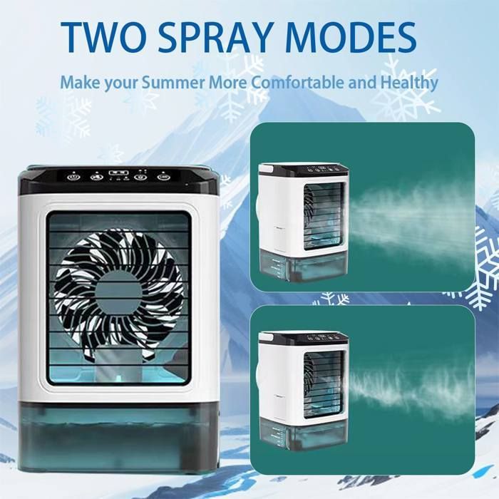 Mini aire acondicionado portátil de 900 ml - Enfriador de aire - 3 velocidades - Ventilador con movimiento hacia arriba y hacia abajo - Silencioso y portátil - Luz nocturna