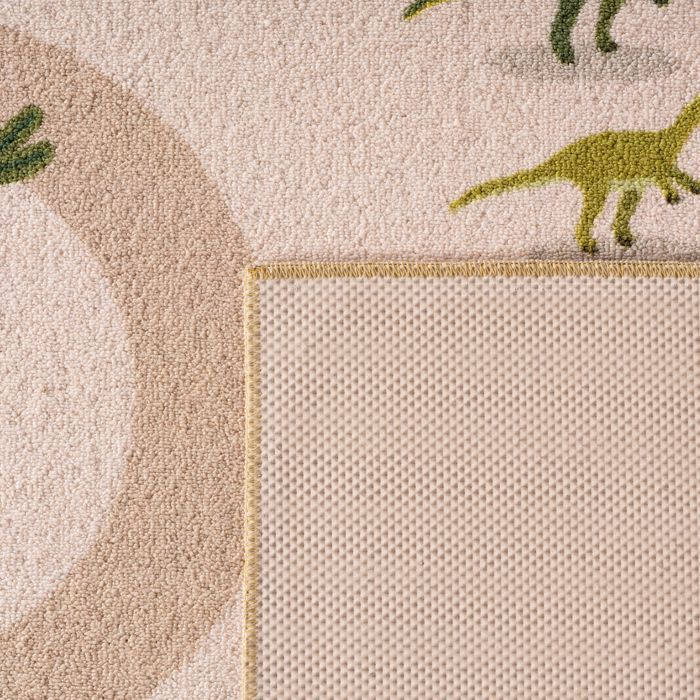 Carpetsale24 Tapis Enfant 80x150 cm Dinosaures Beige Motif Dino avec Routes Tapis de Jeu Chambre Enfant ideal petits espaces