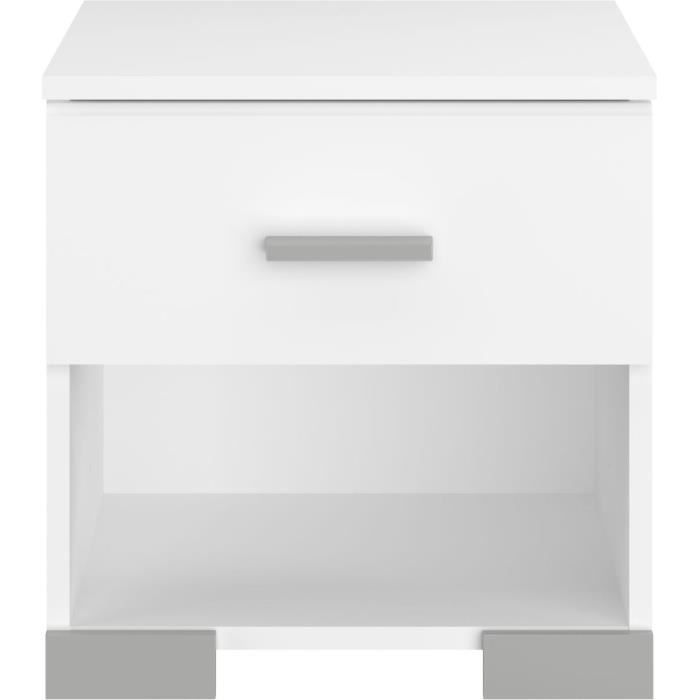 Chambre complète adulte ZODIAC : Lit 140x190 avec tiroir + Armoire 3 portes et 2 tiroirs + 2 chevets - Décor Blanc - PARISOT