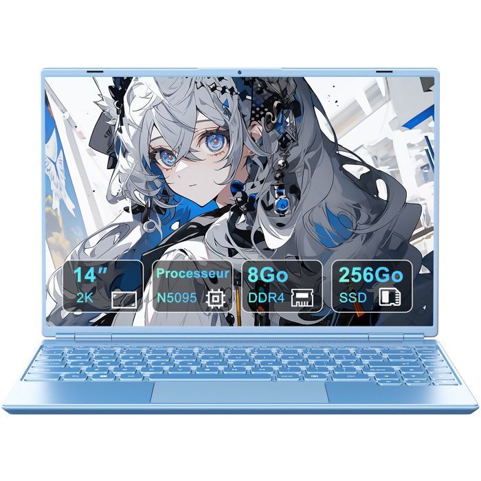 NOTODD Ordinateur Portable 14'' HD - RAM  8Go +256 Go SSD - Intel Celeron N5095 - Windows 11 -  Écran 2K -  4 cœurs - HDMI - Bleu