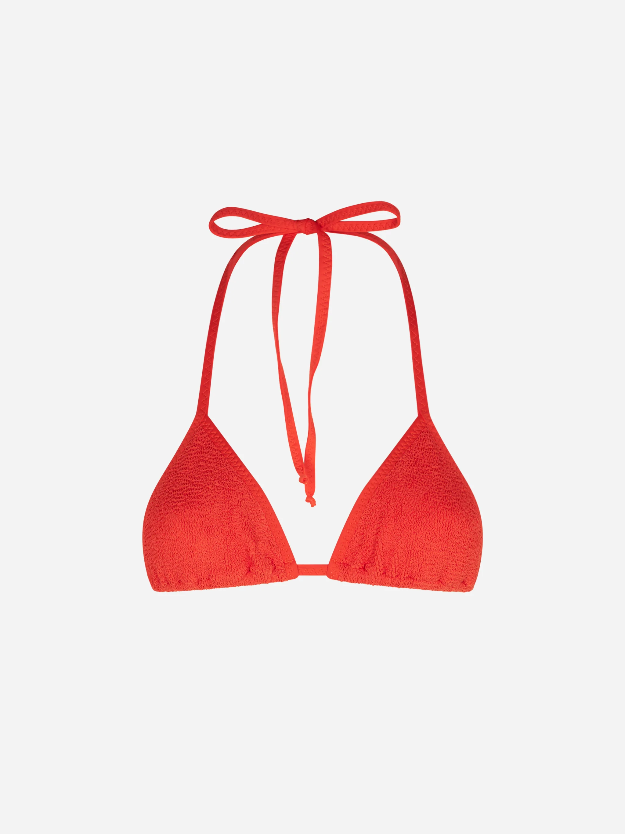 Traje de baño triangular naranja arrugado para mujer