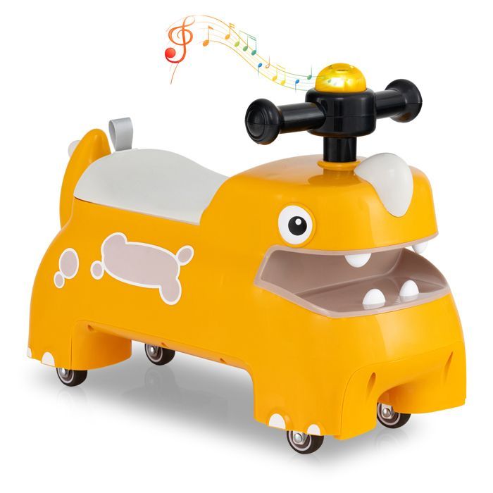 GIANTEX Porteur Enfant Voiture, 18 Mois +, Klaxon, Musique, Lumières, 4 Roulettes, Rangement sous Siège, 52x23,5x38 cm, Jaune